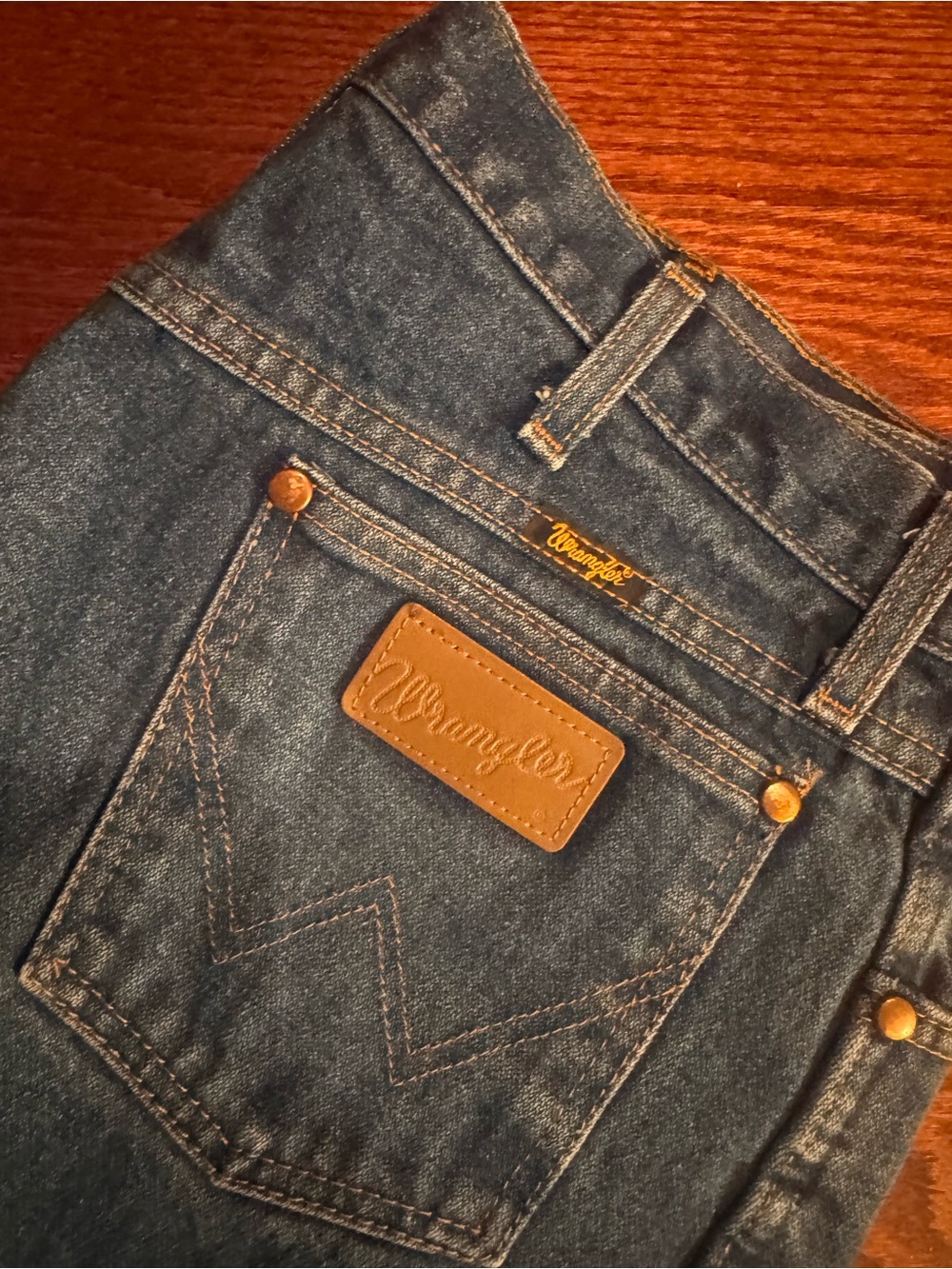Wrangler Men's Indigo Straight-Leg Jeans with Tan Patch